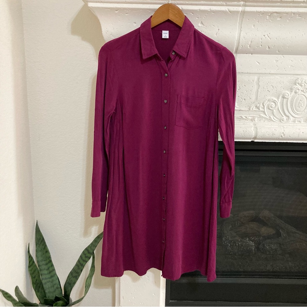 Burgundy Shirt Dress Button Down Old Navy Chambray Size Small S